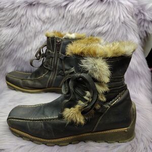 Vtg Bata Leather Fur Trim Ankle Boots Womens Sz EU 38 US 7 Brown Fleece Lined